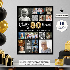 80. Geburtstag Black Gold 16 Foto jubelt zu Jahren Poster