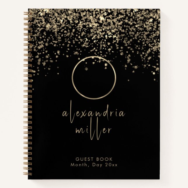 80. Geburtstag Black Gold Glitzer Guestbook Notizbuch (Vorderseite)