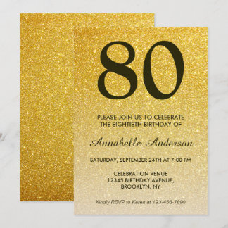 80. Geburtstag Black Gold Glitzer Sparkle Ombre Einladung