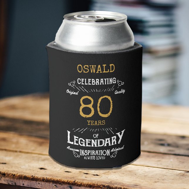 80. Geburtstag Black Gold Legendary Funny Dosenkühler (A personalized 80th birthday elegant can cooler )