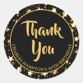 80. Geburtstag Black Gold Stars DANK Runder Aufkleber