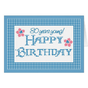 80. Geburtstag, Blue Karo Gingham Pattern