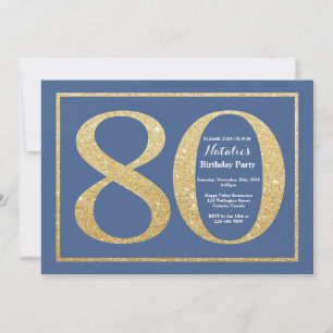 80. Geburtstag Blue und Gold Glitzer Einladung
