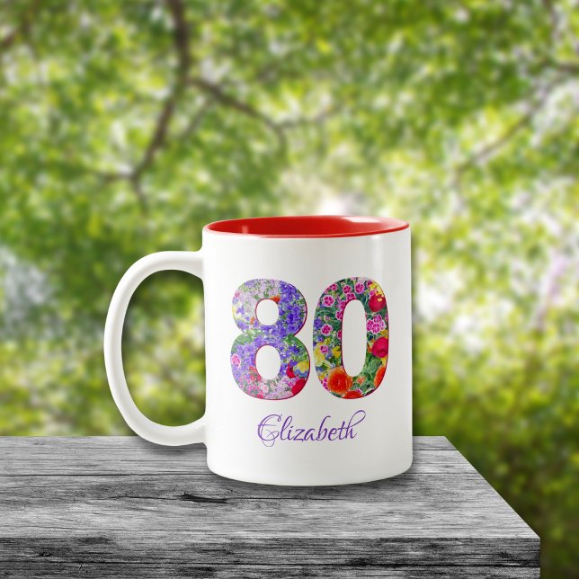 80. Geburtstag Blumenfarbname Tasse (Von Creator hochgeladen)