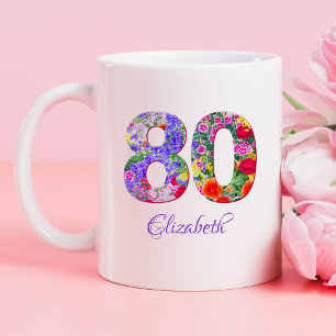 80. Geburtstag Blumenvollname Tasse
