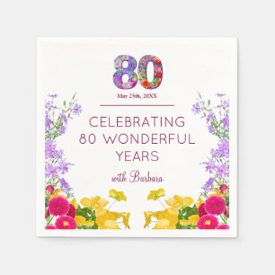 80. Geburtstag Blumige moderne 80 Jahre Party eleg Serviette