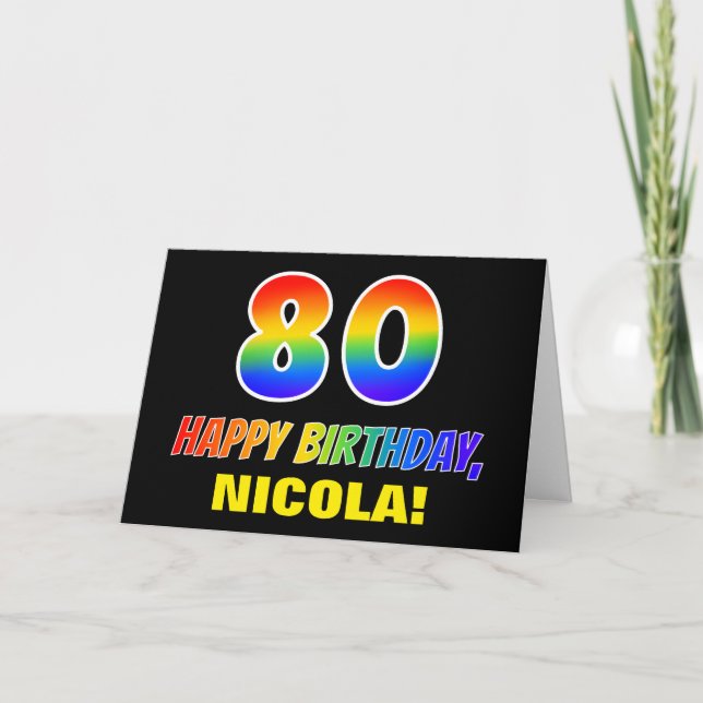 80. Geburtstag: Bold, Fun, Simple, Rainbow 80 Karte (Vorderseite)