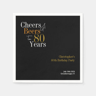 80. Geburtstag Cheers and Biere Party Black Gold Serviette