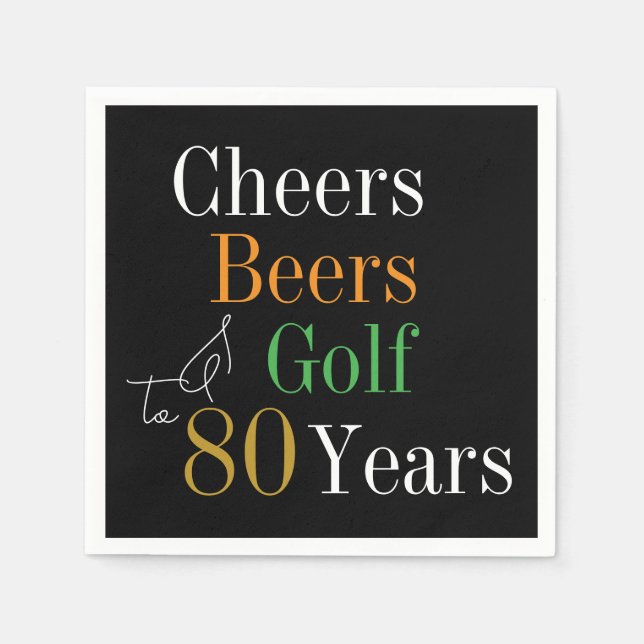 80. Geburtstag Cheers Beers Golf Party Serviette (Vorderseite)