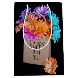 80. Geburtstag Daisy Bouquet in Papiertüte Mittlere Geschenktüte