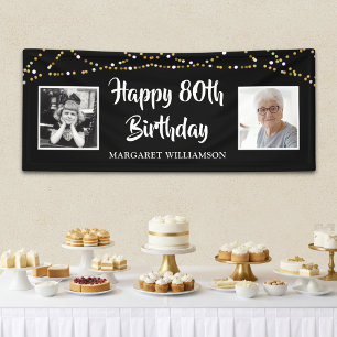 80. Geburtstag Damals & Heute Fotos Lichter Schwar Banner