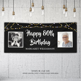 80. Geburtstag Dann & Jetzt Fotos leuchten schwarz Banner