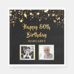 80. Geburtstag Dann und Jetzt Fotos Black Gold Sta Serviette