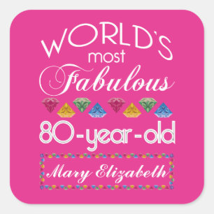 80. Geburtstag das meiste fabelhafte bunte Quadratischer Aufkleber