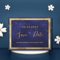 80. Geburtstag dunkelblaues Gold Save the Date