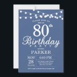 80. Geburtstag Einladung Blau<br><div class="desc">80. Geburtstag Einladung mit String Lights. Blauer Hintergrund Frauen oder Männer zum Geburtstag. 13. 15. 16. 18. 20. 21. 30. 40. 50. 60. 70. 80. 90. 100. Jegliches Alter. Für weitere Anpassungen klicken Sie bitte auf die Schaltfläche "Anpassen" und verwenden Sie unser Designwerkzeug,  um diese Vorlage zu ändern.</div>