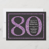 80. Geburtstag Einladung Lila Glitzer Chalkboard