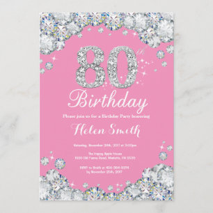 80. Geburtstag Einladung Pink und Silver Diamond