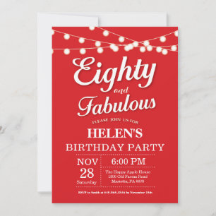 80. Geburtstag Einladung Red Fabulous