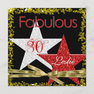 80. Geburtstag Einladung RED GLITZER STARS