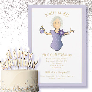 80. Geburtstag Elegant Blau Gold Cartoon Fab 80  Einladung