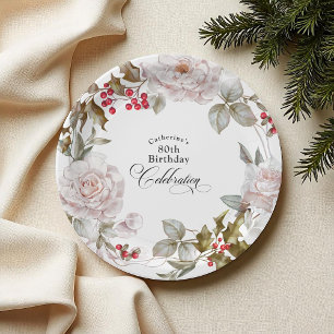 80. Geburtstag Elegant Dezember Flora Pappteller