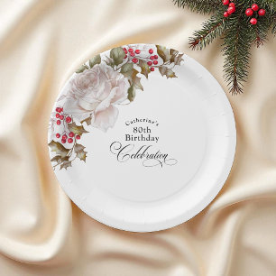 80. Geburtstag Elegant Dezember Flora Pappteller