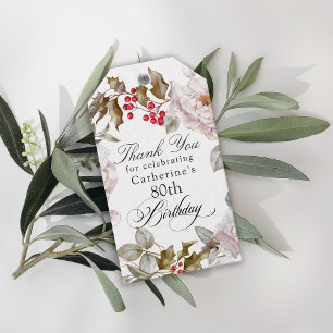 80. Geburtstag Elegant Dezember Floral Vielen Dank Geschenkanhänger