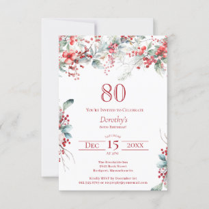 80. Geburtstag Elegant Winter Berry Botanical Einladung