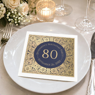 80. Geburtstag Elegante Vintage Gold Rosen Navy Bl Serviette
