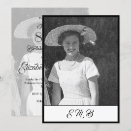 80. Geburtstag Elegantes Foto Schwarz-weiß Monogra Einladung