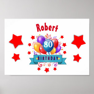 80. Geburtstag Feierliche Bunte Balloons C01HZ Poster