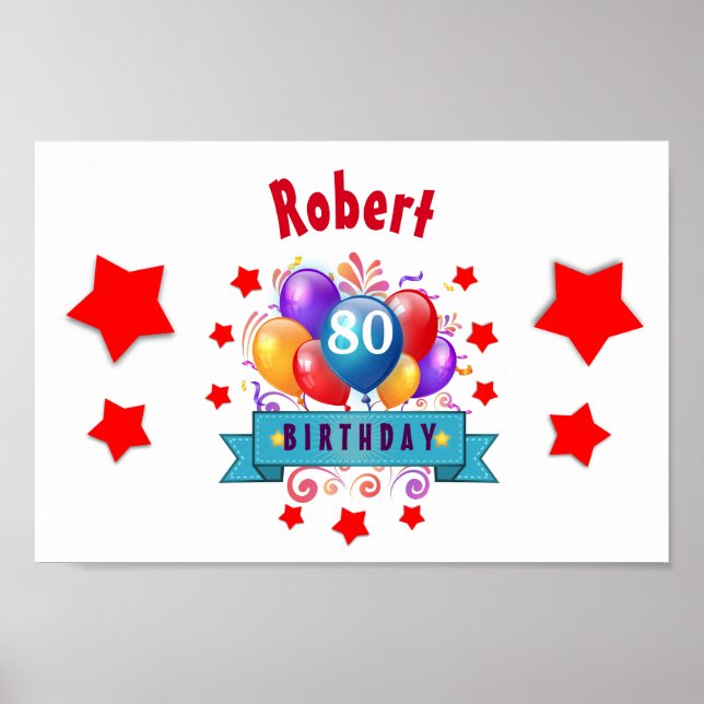 80. Geburtstag Feierliche Bunte Balloons C01HZ Poster (Vorne)