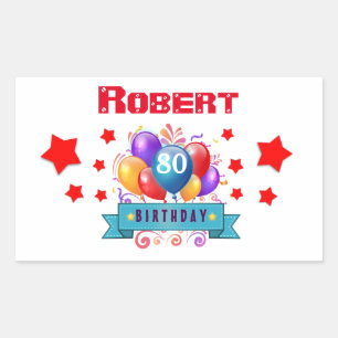 80. Geburtstag Feierliche Bunte Balloons C01HZ Rechteckiger Aufkleber