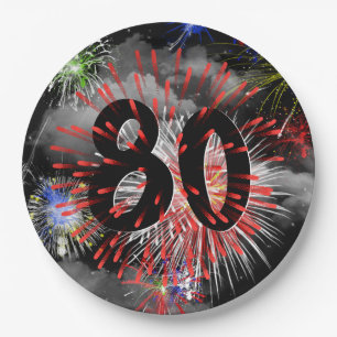 80. Geburtstag Feuerwerk in Clouds Papier Plate Pappteller