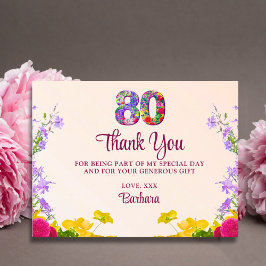 80. Geburtstag floral dank modernes 80 Jahre Party Postkarte