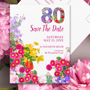80. Geburtstag Floral Save the Date Achtzig Jahre Ankündigungspostkarte