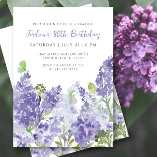 80. Geburtstag Florale Aquarell Elegante Flieder Einladung