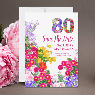 80. Geburtstag florale moderne Save the Date Card