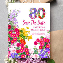 80. Geburtstag florale moderne Save the Date Postk