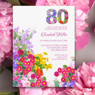 80. Geburtstag Floralgarten Elegante Party Postkarte