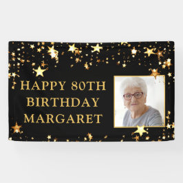 80. Geburtstag Foto Black Gold Stars Personalisier Banner