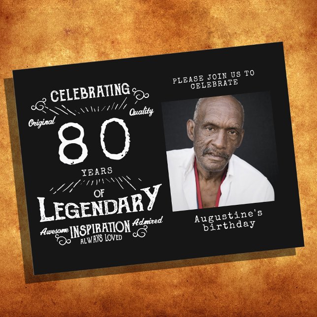 80. Geburtstag Foto Black Vintag Birthday Einladun Postkarte (Von Creator hochgeladen)
