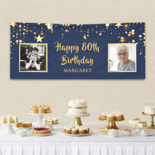 80. Geburtstag Foto Blau Gold Sterne Personalisier Banner