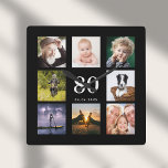 80. Geburtstag Foto Collage Familie schwarz Quadratische Wanduhr<br><div class="desc">Eine Wanduhr als Geschenk für einen 80. Geburtstag für einen Typ,  der sein Leben mit einer Collage von 8 eigenen Fotos feiert.  Personalisieren Sie das Alter 80 Jahre und ein Datum.  Geburtsdatum oder das Datum des Jahrestages.  Weiße Buchstaben.  Schwarzer Hintergrund.</div>