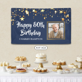 80. Geburtstag Foto Gold Stars Blau Personalisiert Banner