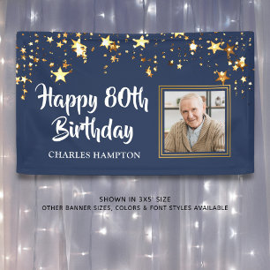 80. Geburtstag Foto Gold Stars Blau Personalisiert Banner