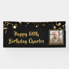 80. Geburtstag Foto Gold Stars Personalisiert Blac Banner