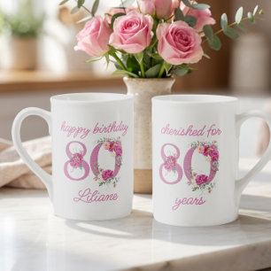 80. Geburtstag Für 80 Jahre geschätzte Blumennumme Prozellantasse