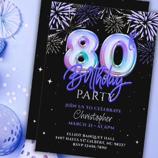 80. Geburtstag für Ihm Blue Fireworks Foil Ballon Einladung